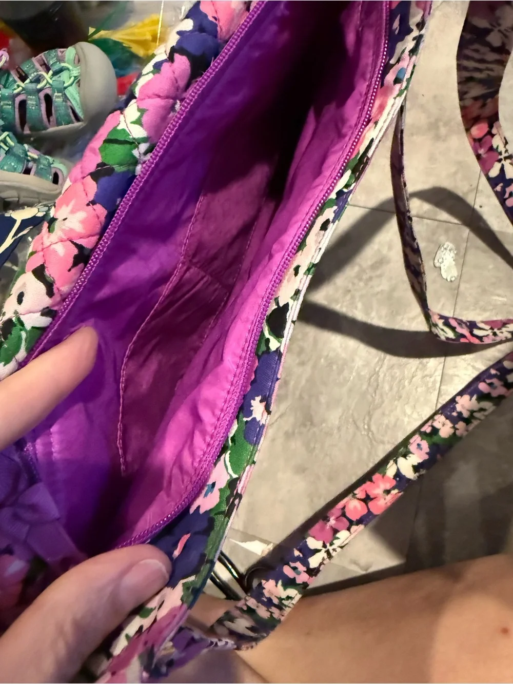 Vera Bradley Quilted Floral Cosmetic Pouch in Pink, Purple & Green